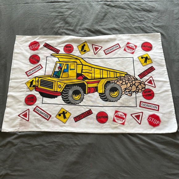 Vintage Canon Road Works Construction Flat Twin Sheet, Pillowcase, Sham - Picture 1 of 10